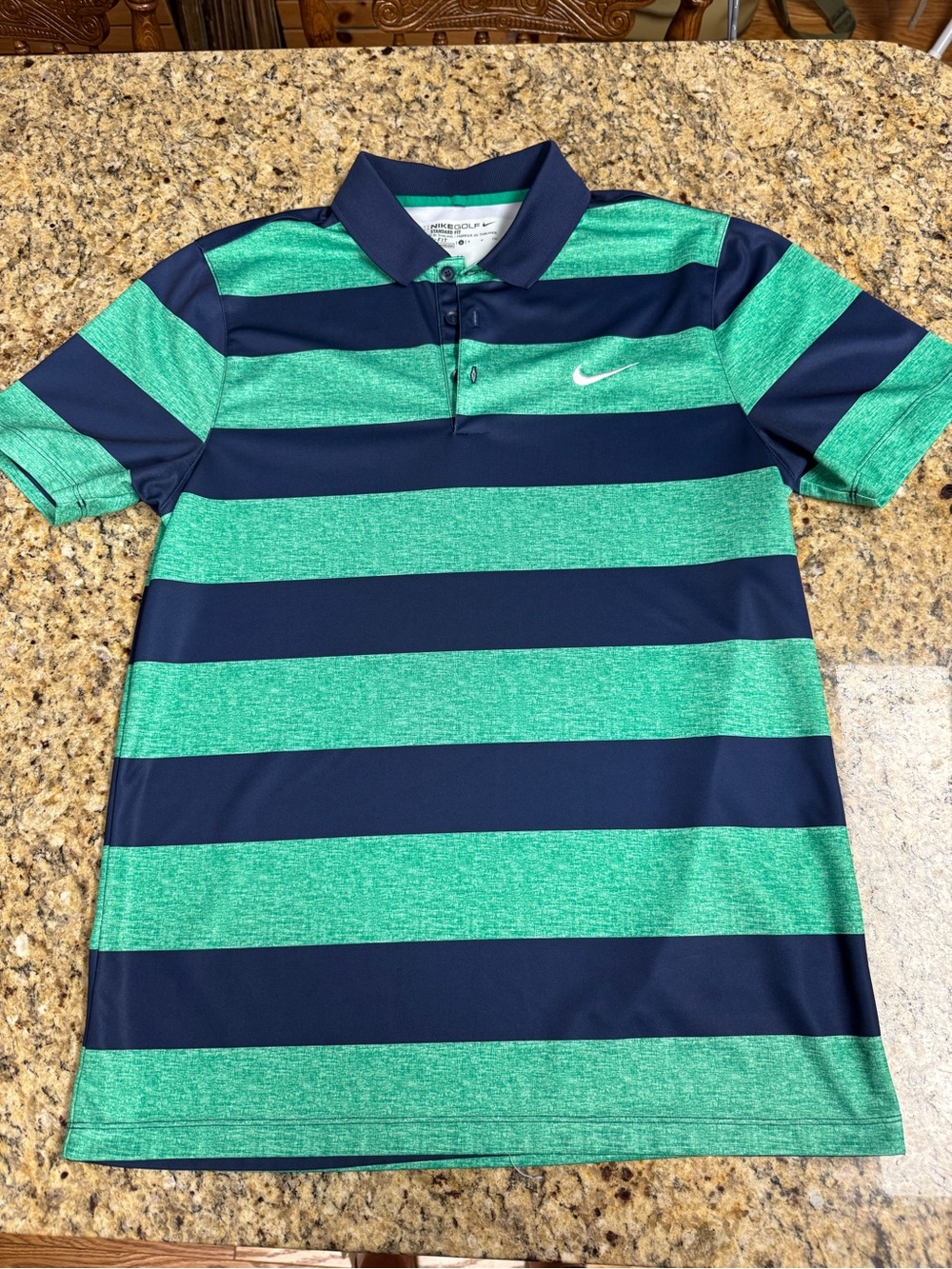 Nike Men's Green and Navy Striped  Golf Polo